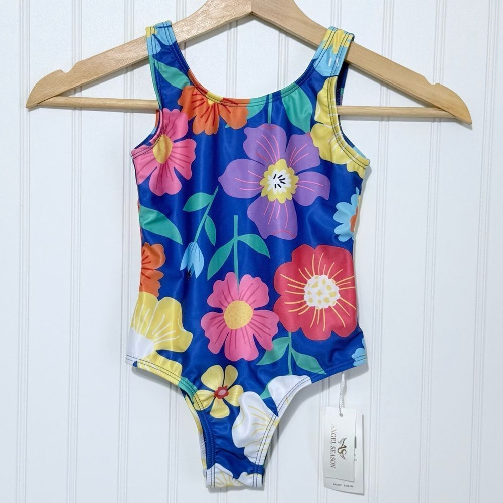 Angel Season Beach Pool Colorful Floral Kids Swimsuit - Picture 3 of 11
